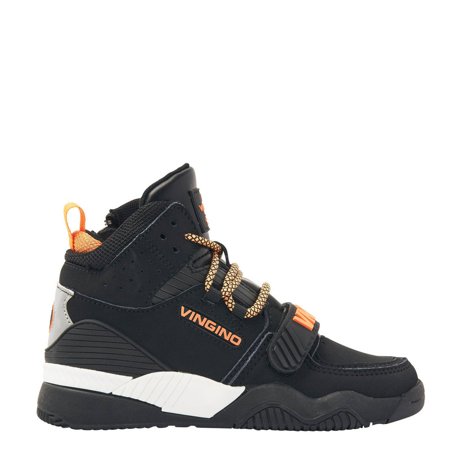 Vingino Raoul Mid hoge leren sneakers zwart/oranje | wehkamp