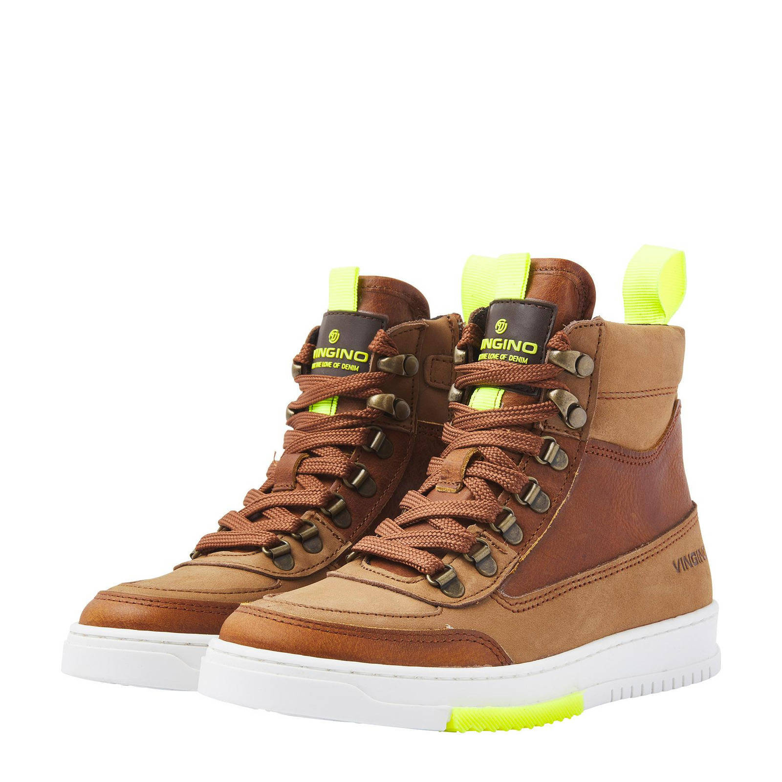 Vingino Jordi leren veterboots cognac | wehkamp