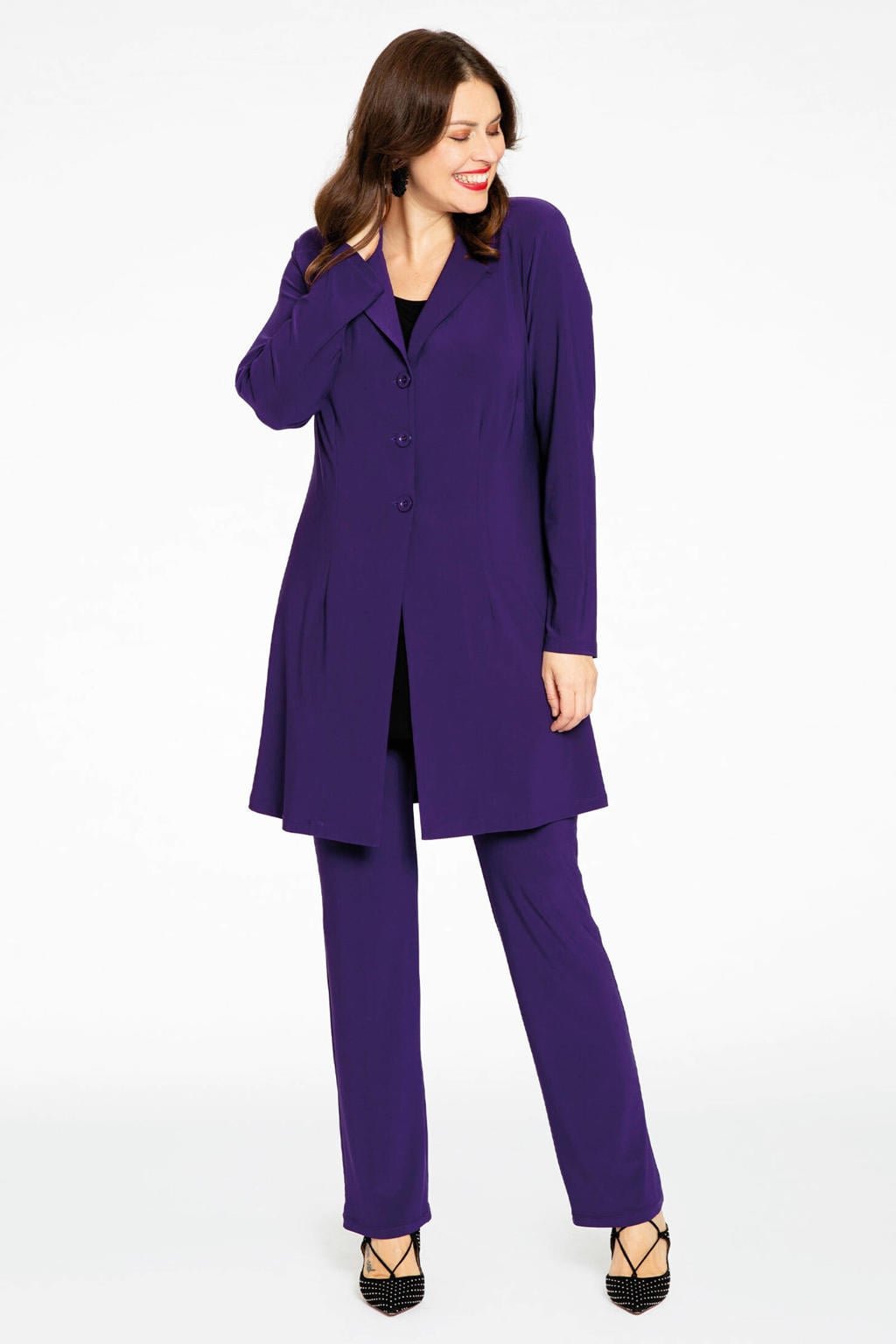 YOEK straight fit broek van travelstof DOLCE paars