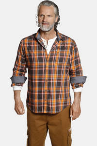 Bruine heren Jan Vanderstorm geruit oversized overhemd Plus Size van katoen met lange mouwen