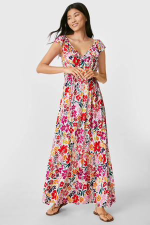 gebloemde maxi jurk wit/multi