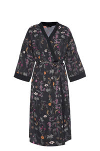 Lascana gebloemde kimono zwart, Zwart
