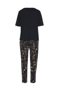 Lascana pyjama met bloemen zwart, Zwart