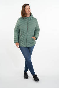 Mintgroene dames MS Mode lichtgewicht gewatteerde jas met lange mouwen, capuchon, ritssluiting en doorgestikte details