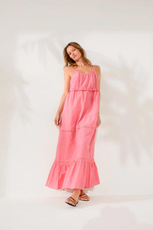 maxi jurk met ruches roze