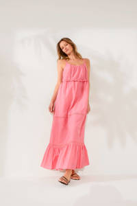 C&A maxi jurk met ruches roze, Roze