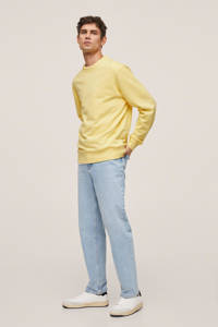 Gele heren Mango Man sweater van katoen met lange mouwen en ronde hals