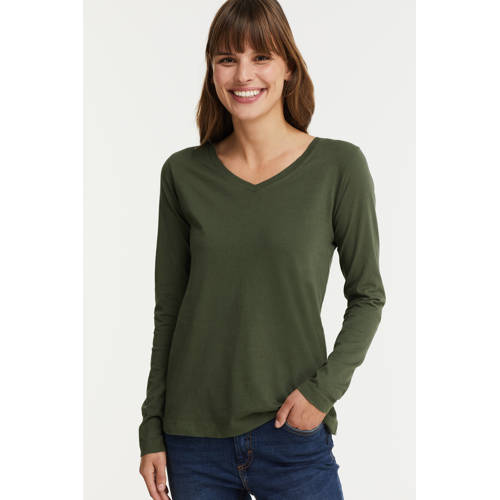 Anytime longsleeve top V-hals khaki afbeelding
