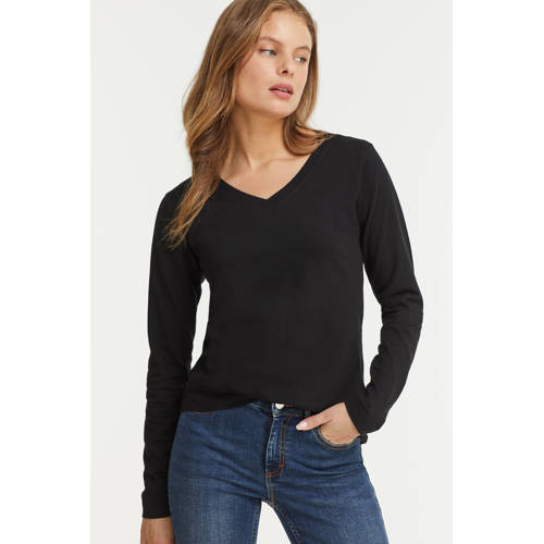 Anytime longsleeve top V-hals zwart afbeelding