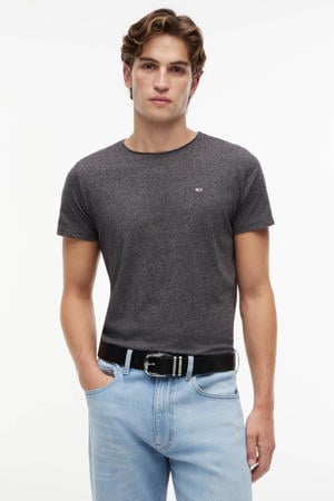 slim fit T-shirt Jaspe met katoen black mel√©e