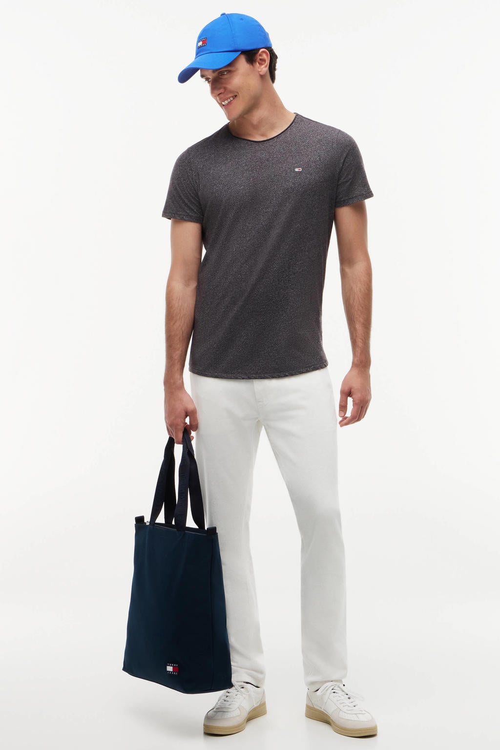 Tommy Jeans slim fit T-shirt Jaspe met katoen black melée