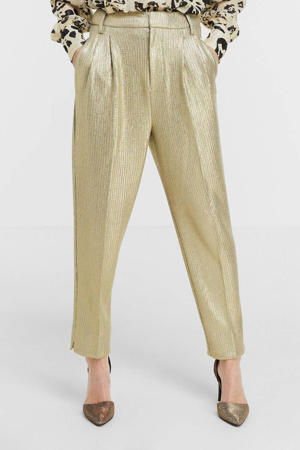 gemêleerde high waist loose fit pantalon Porto beige/ goud