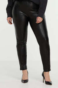 Zwarte dames ESPRIT Curvy imitatieleren skinny legging met regular waist en elastische tailleband