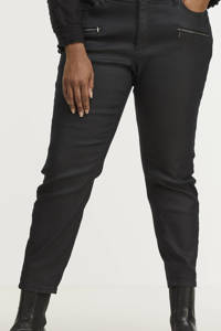 Zwarte dames ESPRIT Curvy regular waist cropped slim fit jeans en sierritsen 