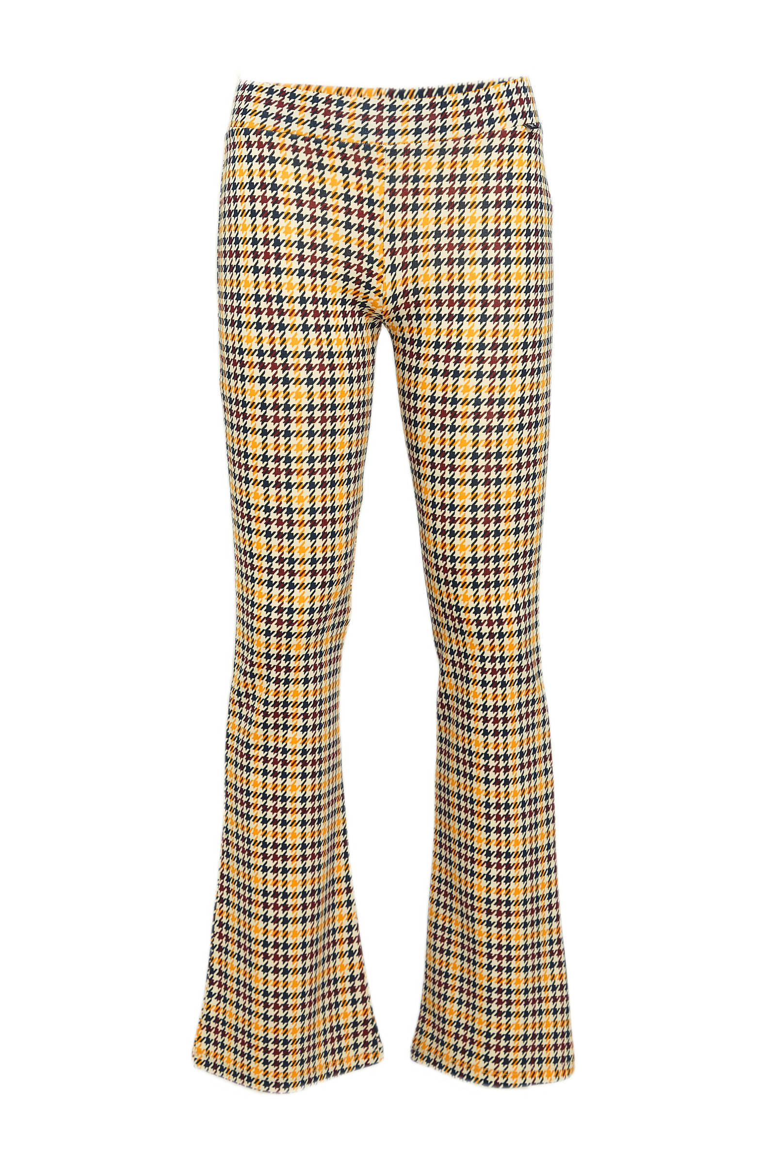 Flared broek geruit kobaltblauw/geel - Kip Aloha damesmode