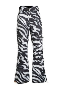 Zwart en witte dames Rehall skibroek Romy-R van polyester met rits- en drukknoopsluiting en zebraprint