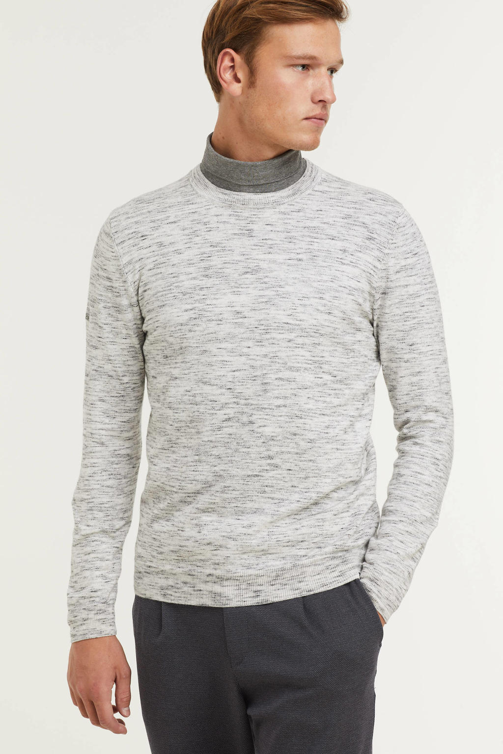 Lichtgrijze heren Superdry trui van katoen met lange mouwen en ronde hals