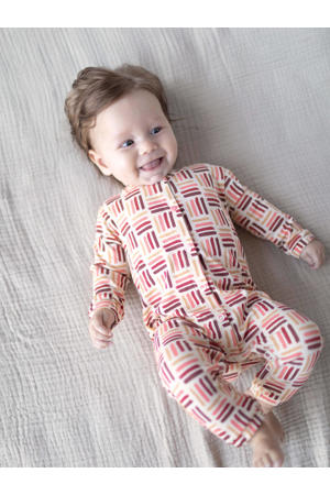 newborn baby boxpak Marit met all over print beige/rood/roze