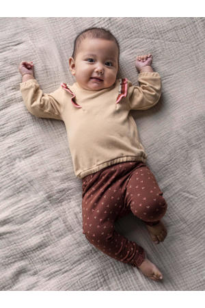 newborn baby sweater Marian met ruches zand/rood/roze