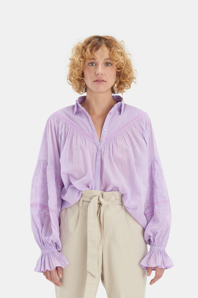 Mineraalwater handel Kip Shoeby Eksept blouse New Sun met borduursels paars | wehkamp