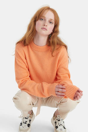 gebreide trui Plain Knit met wol oranje