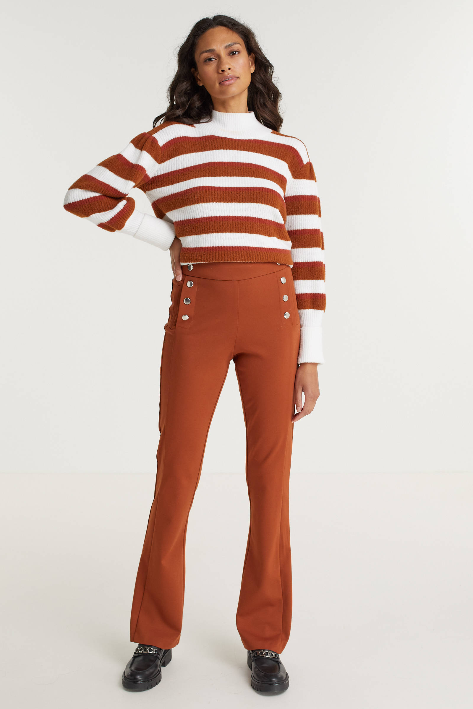 Aaiko high waist flared broek cognac | wehkamp