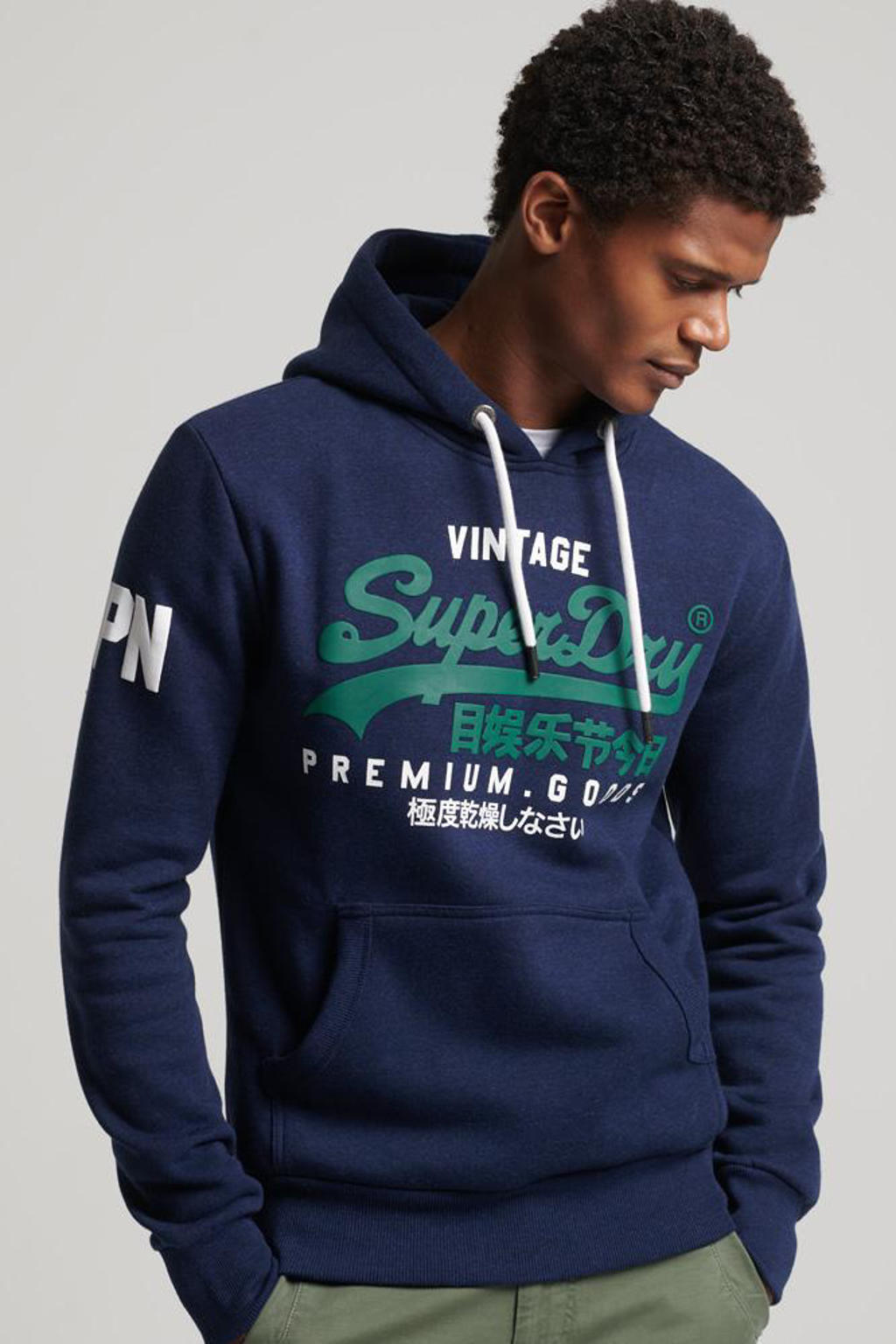 Superdry hoodie met logo midnight blue grit