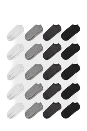 sneakersokken - set van 20 wit/grijs/zwart