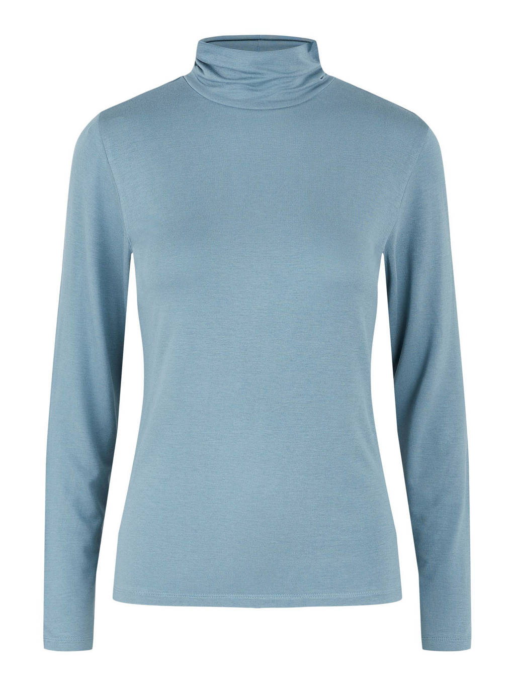 Lichtblauwe dames PIECES top van viscose met lange mouwen en col