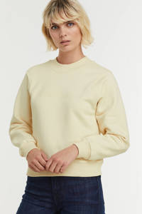 Ecru dames Another-Label sweater met lange mouwen, ronde hals en geribde boorden