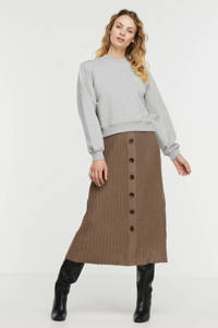 Grijze dames Another-Label gemêleerde sweater met lange mouwen, ronde hals en geribde boorden