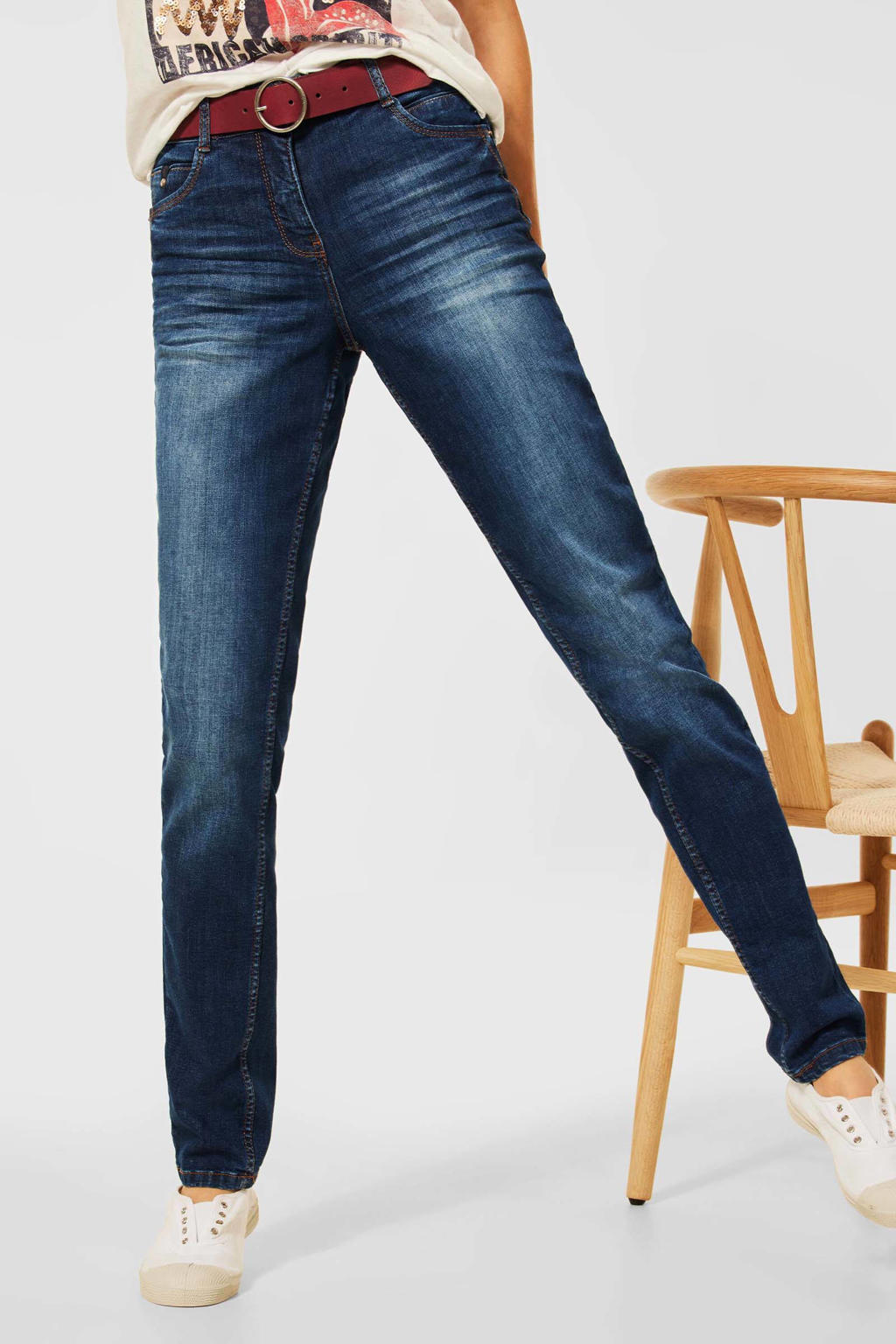 Blauwe dames CECIL high waist slim fit jeans Toronto van stretchdenim 