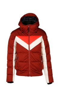 Rood en ecru dames Brunotti ski-jack Snowbird van polyester met meerkleurige print, ritssluiting en elastische boord