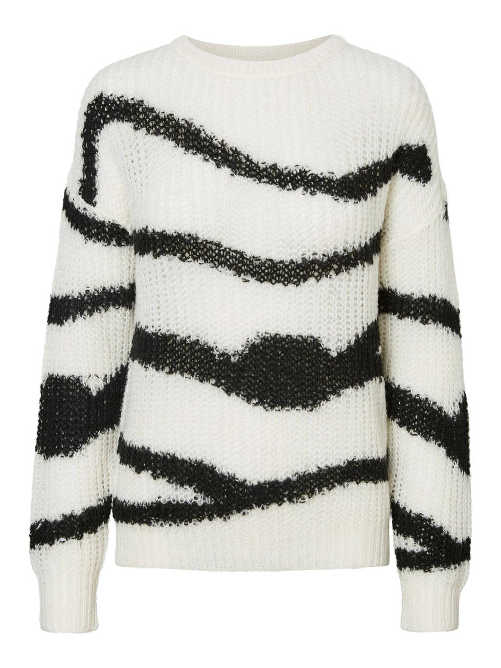 NOISY MAY gebreide trui NMLILA met zebraprint ecru/zwart, Ecru/zwart