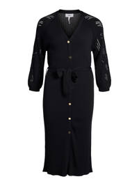 OBJECT gebreide jurk OBJMARCEY LS KNIT DRESS 116 met ceintuur zwart, Zwart