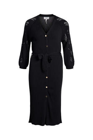 gebreide jurk OBJMARCEY LS KNIT DRESS 116 met ceintuur zwart