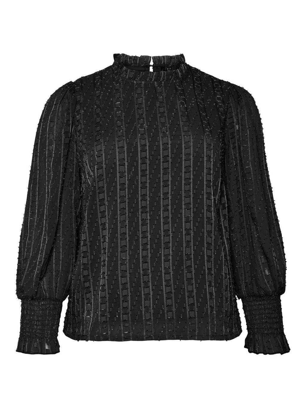 VERO MODA CURVE semi-transparante geweven top met volant zwart, Zwart