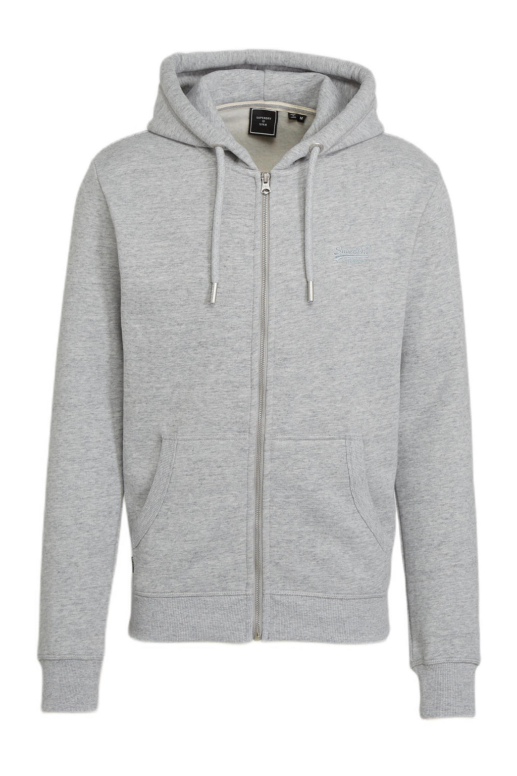 Grijze heren Superdry sweatvest met lange mouwen, capuchon en ritssluiting