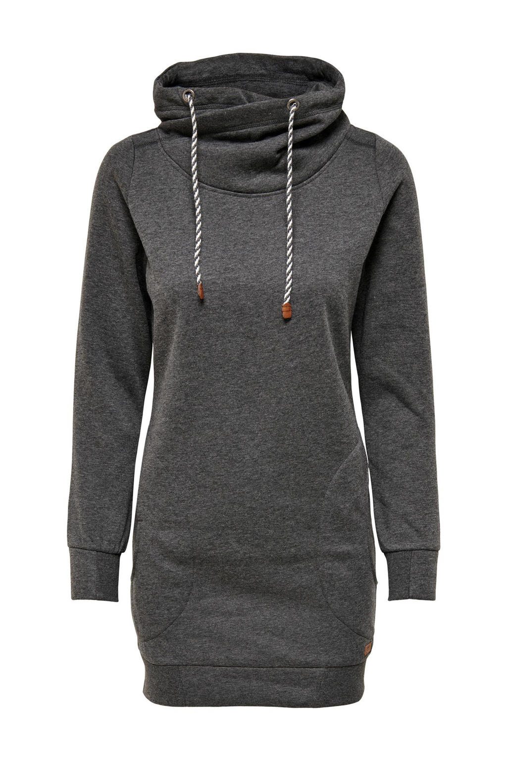 Antraciete dames ONLY sweatjurk met lange mouwen, col en geribde boorden