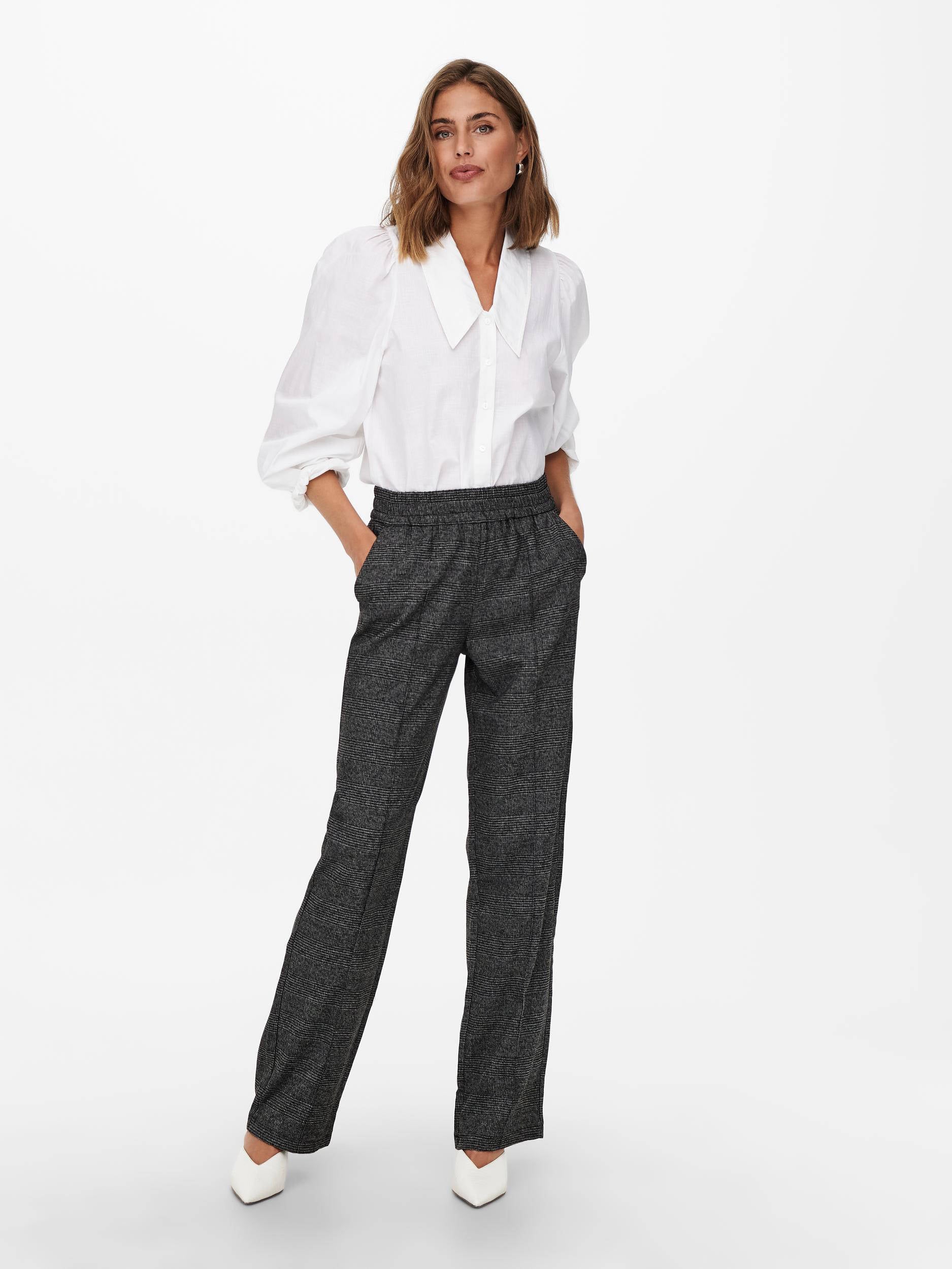 ONLY geruite wide leg broek ONLPOPTRASH zwart/grijs | wehkamp