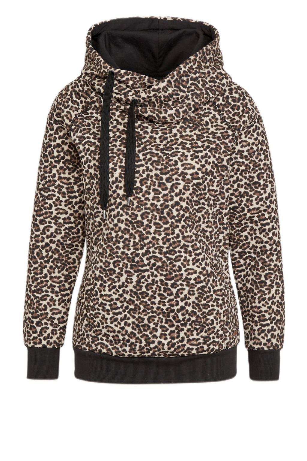 Bruin en zwarte dames ONLY sweater met dierenprint, lange mouwen, capuchon en geribde boorden