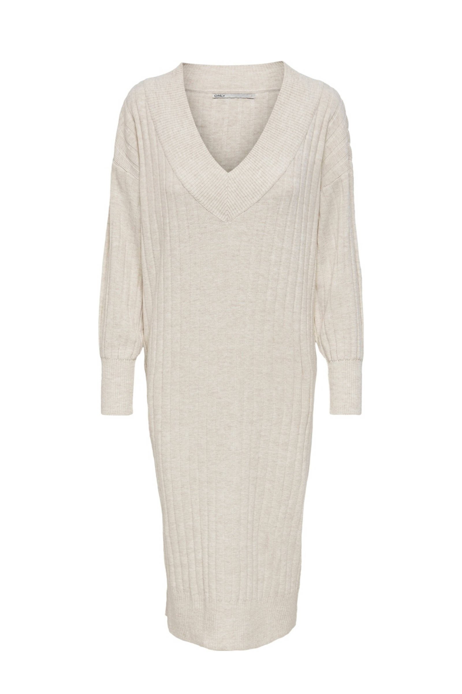 Only Gebreide midi jurk met V hals in wit Neutraal online kopen