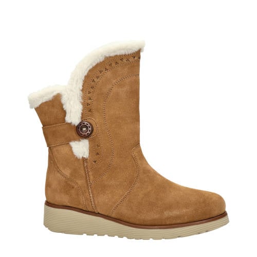 Skechers Wedge-Cozy Peak suède enkelboots lichtbruin afbeelding
