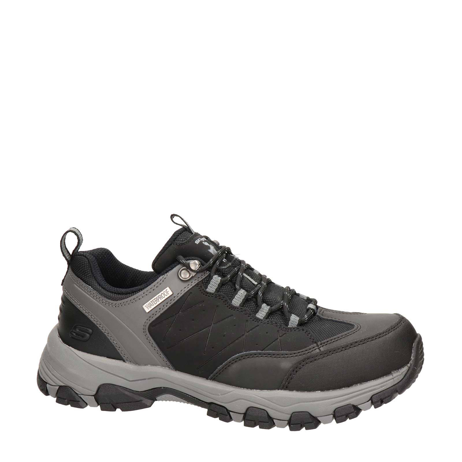 Skechers Sellmen Helson leren wandelschoenen zwart/grijs | wehkamp