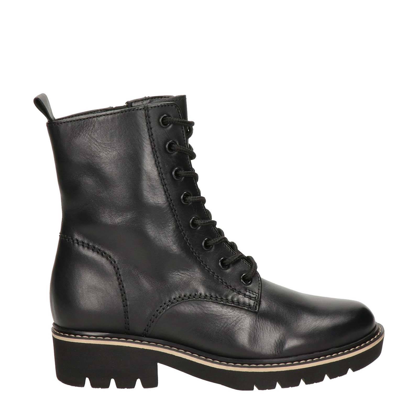 Veterboots dames best sale zwart leer