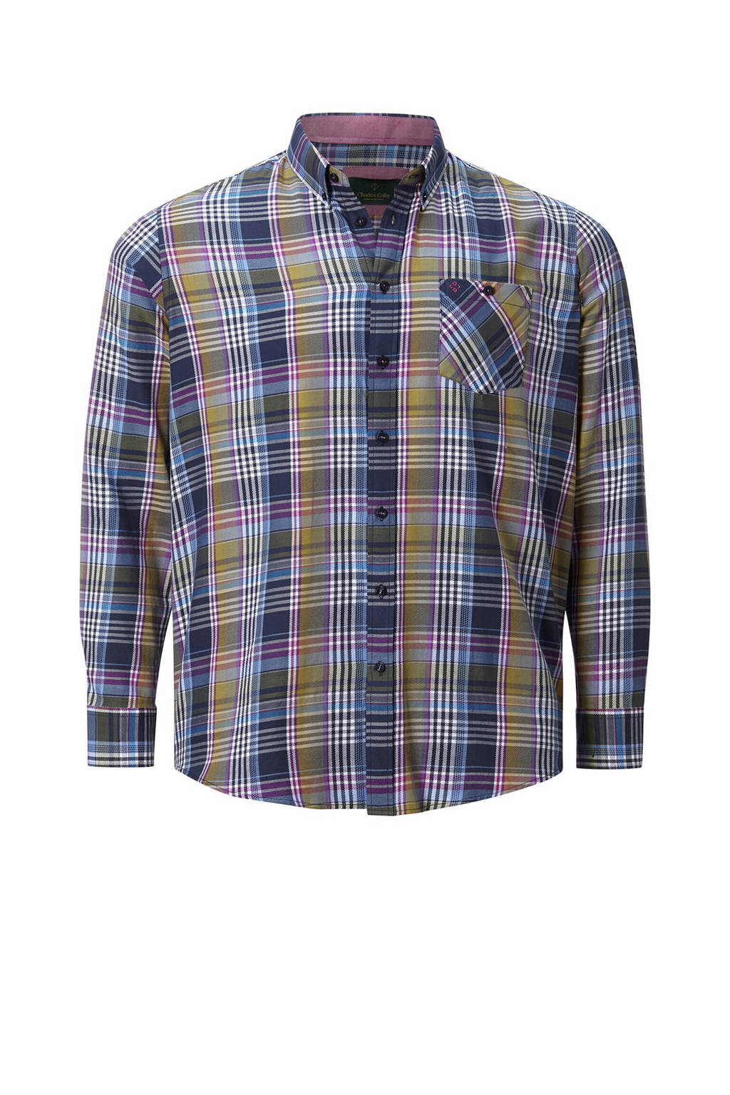 Charles Colby +FIT Collectie geruite oversized overhemd DUKE QUINTON Plus Size olijfgroen/blauw