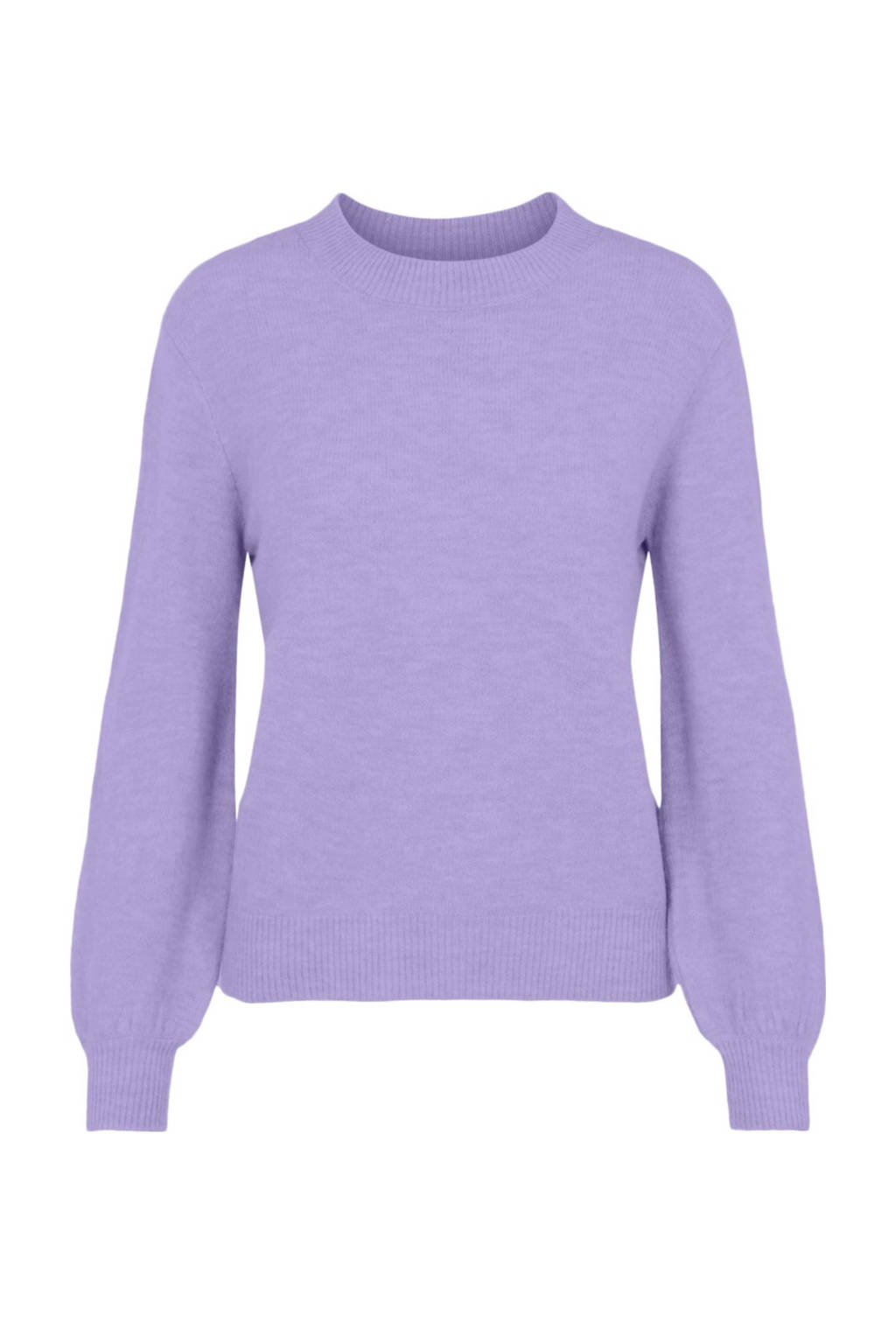Paarse dames PIECES trui van polyester met lange mouwen, ronde hals en pofmouwen