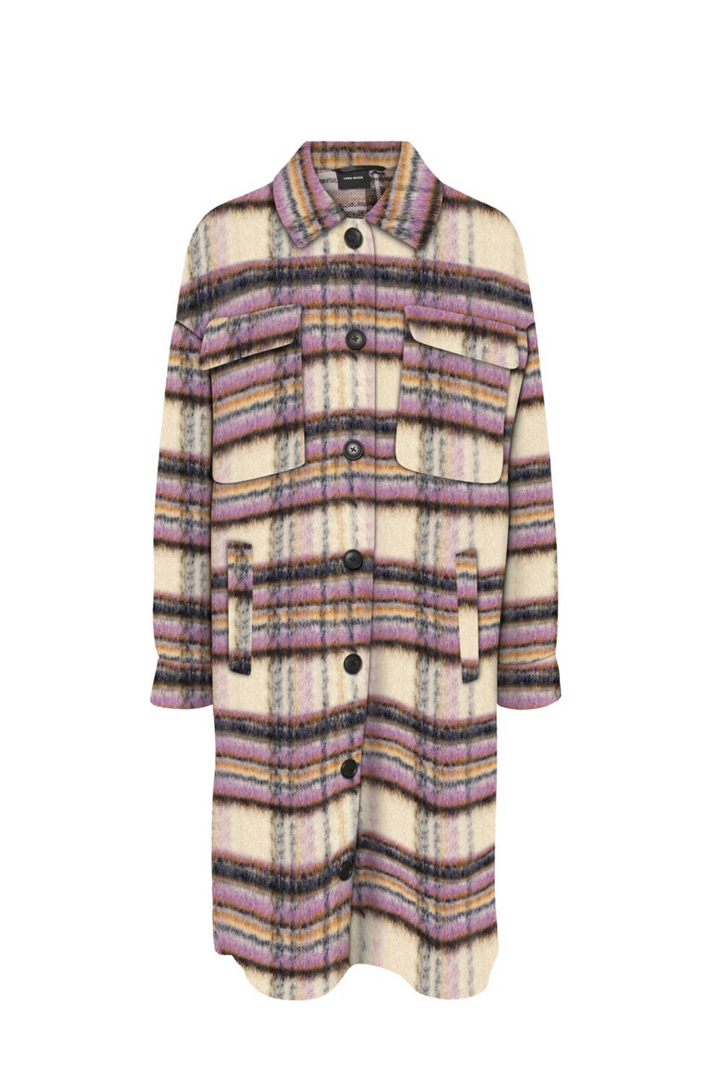 VERO MODA geruite shacket VMGEMMA paars/ecru/zwart, Paars/ecru/zwart