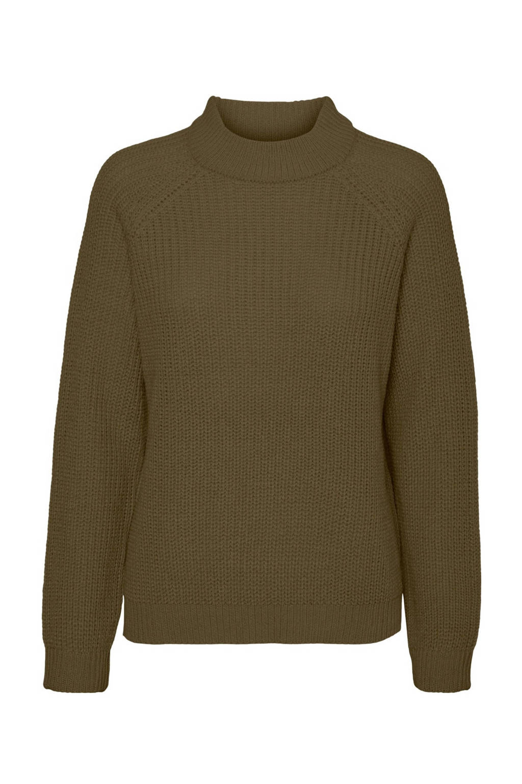 Donkergroene dames VERO MODA gebreide trui van acryl met lange mouwen en ronde hals