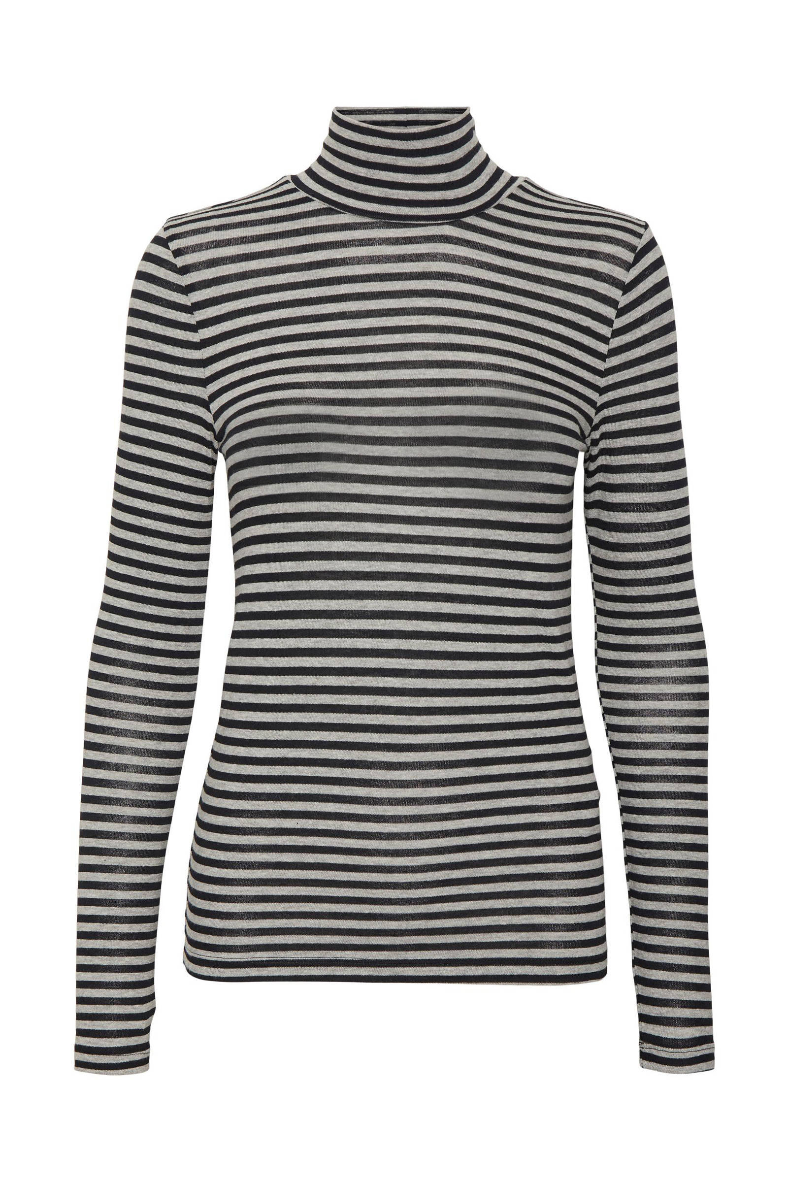 VERO MODA gestreepte top VMCARLA van gerecycled polyester zwart grijs